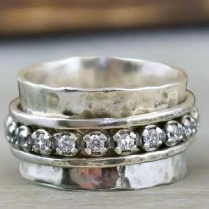 Sterling Silver & Crystal Spinner Ring Size 7 1/2